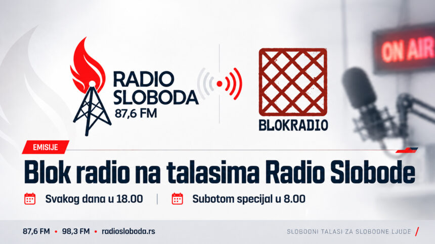 Radio Sloboda i Blok radio od danas, 23. septembra, započinju zajedničku saradnju. Emisije koje realizuje Blok radio sa svojim gostima biće emitovane svakog dana od 18.00 časova na FM talasima Radio Slobode, dok su subotom od 8.00 časova na programu reprizni specijali. Blok radio od danas na FM talasima Radio Slobode