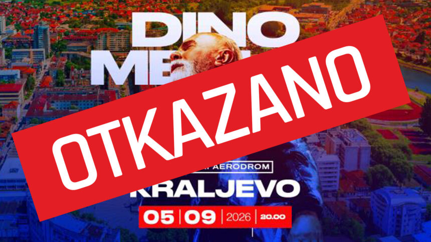 „Organizator 'Sounder Music DOO Vrnjačka Banja' obaveštava sve kupce da je koncert Dino Merlin, koji je bio zakazan za datum 05. septembar 2026, Sportski aerodrom Kraljevo – otkazan.“ Konačna potvrda organizatora: Dino Merlin neće pevati u Kraljevu
