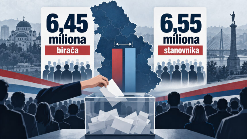 Za parlamentarne izbore zakazane za 25. oktobar 2026. godine u Srbiji je, prema odluci Republičke izborne komisije, na dan 9. oktobra bilo ukupno 6.450.523 birača. Istovremeno, poslednja dostupna procena Republičkog zavoda za statistiku pokazuje da je Srbija tokom 2025. godine imala 6.549.901 stanovnika. Srbija ima 6,45 miliona birača i 6,55 miliona stanovnika: Kako je to moguće?