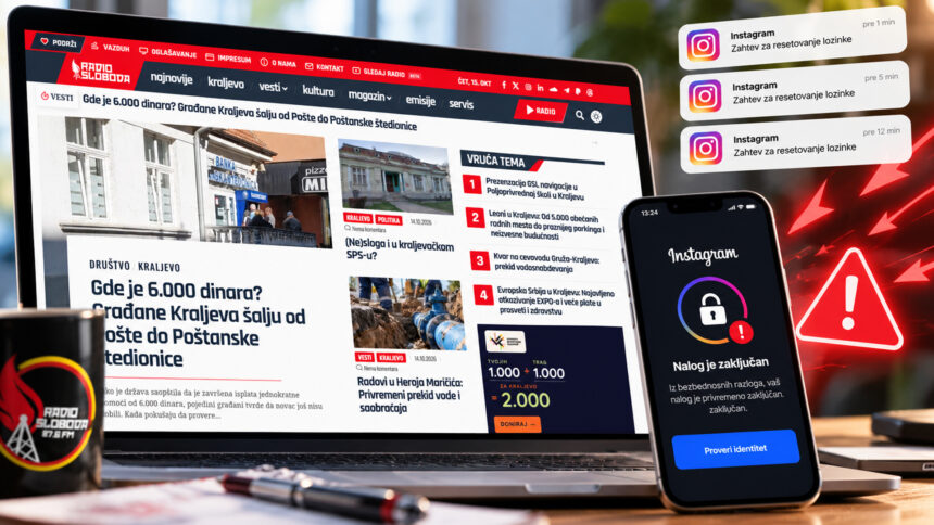 Radio Sloboda već drugi dan izložena je intenzivnim i učestalim pokušajima ugrožavanja naših digitalnih kanala. Napad je trenutno najvidljiviji na Instagram profilu, gde tokom dana dobijamo veliki broj zahteva za resetovanje lozinke koje redakcija nije pokrenula, nakon čega Meta iz bezbednosnih razloga zaključava naš nalog. Radio Sloboda danima pod intenzivnim napadima na sajt i mreže